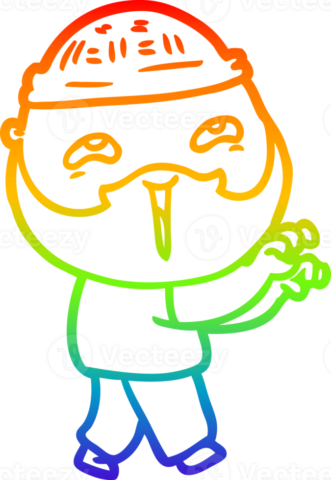 rainbow gradient line drawing of a cartoon happy bearded man png