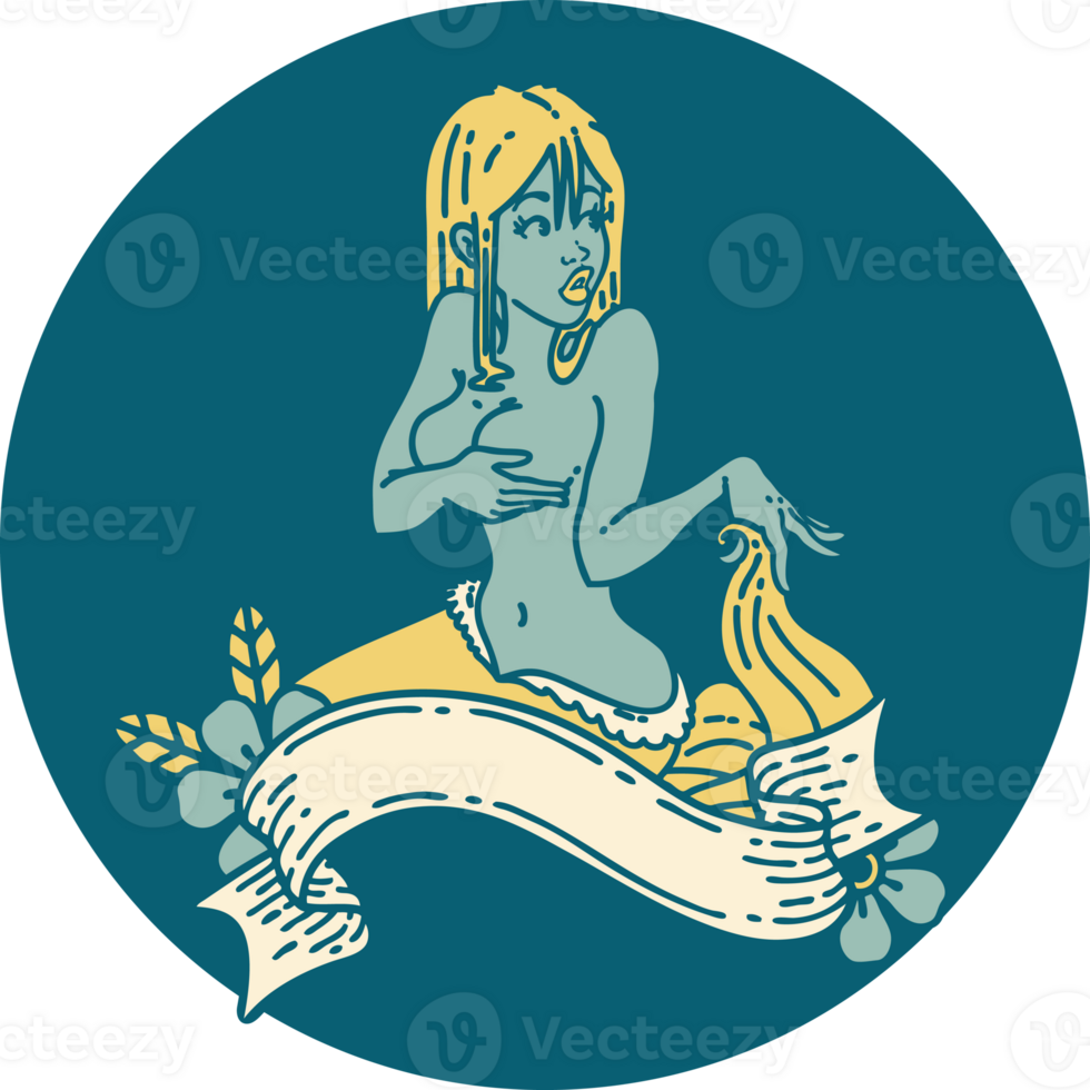 tattoo in traditional style of a pinup mermaid with banner png