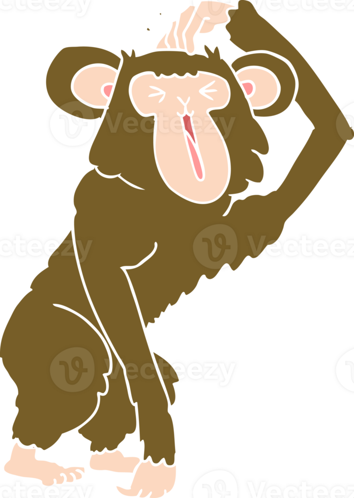 flat color style cartoon chimp scratching head png