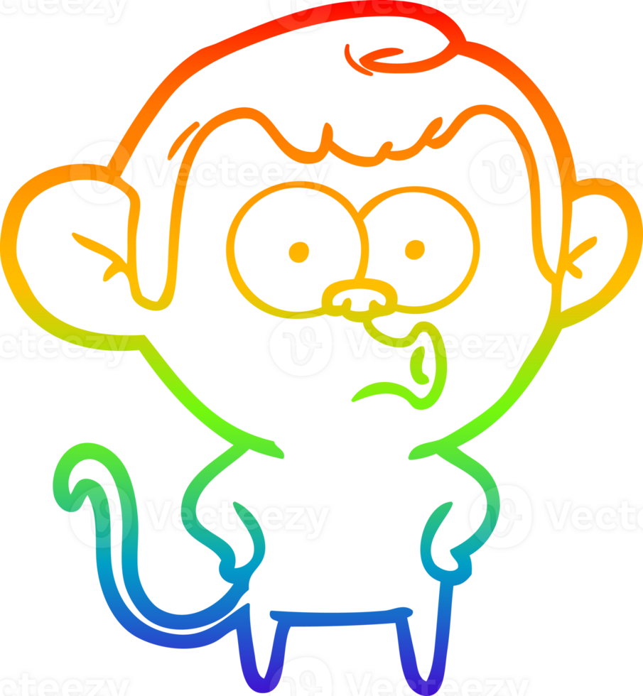 rainbow gradient line drawing of a cartoon surprised monkey png