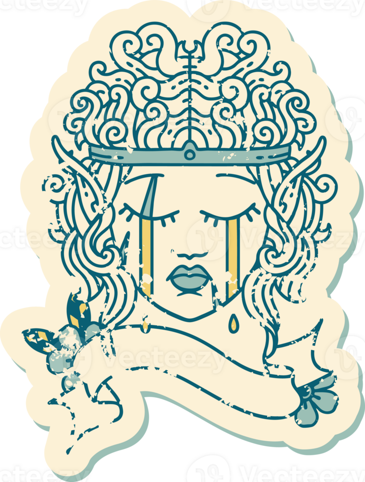 Retro Tattoo Style crying elf barbarian character face png