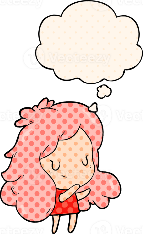 cartoon girl with thought bubble in comic book style png