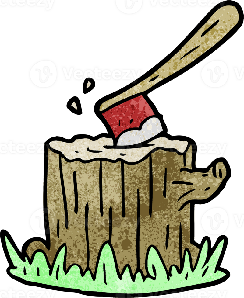 cartoon axe stuck in tree stump png