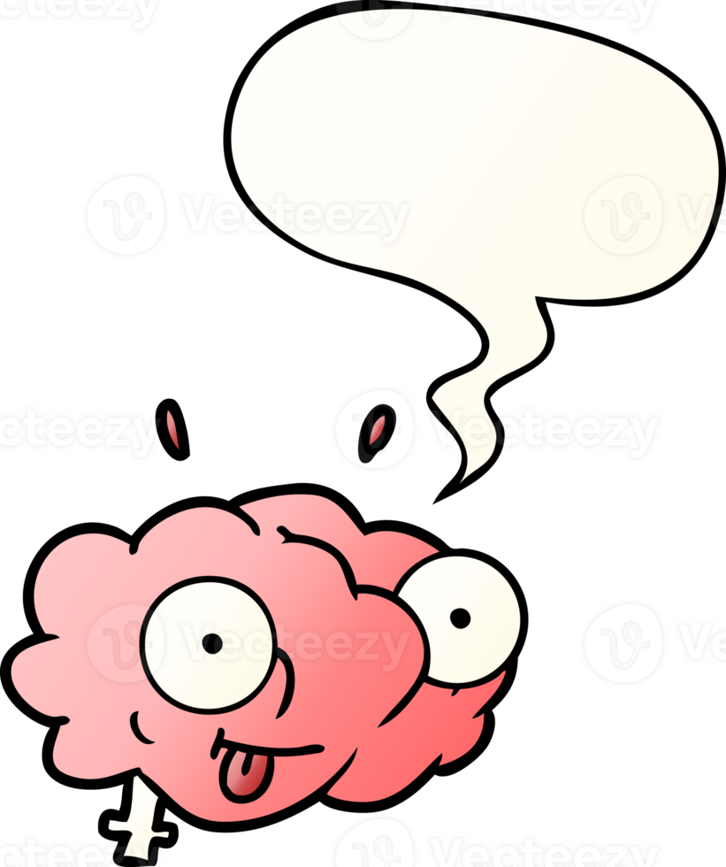 funny cartoon brain with speech bubble in smooth gradient style png