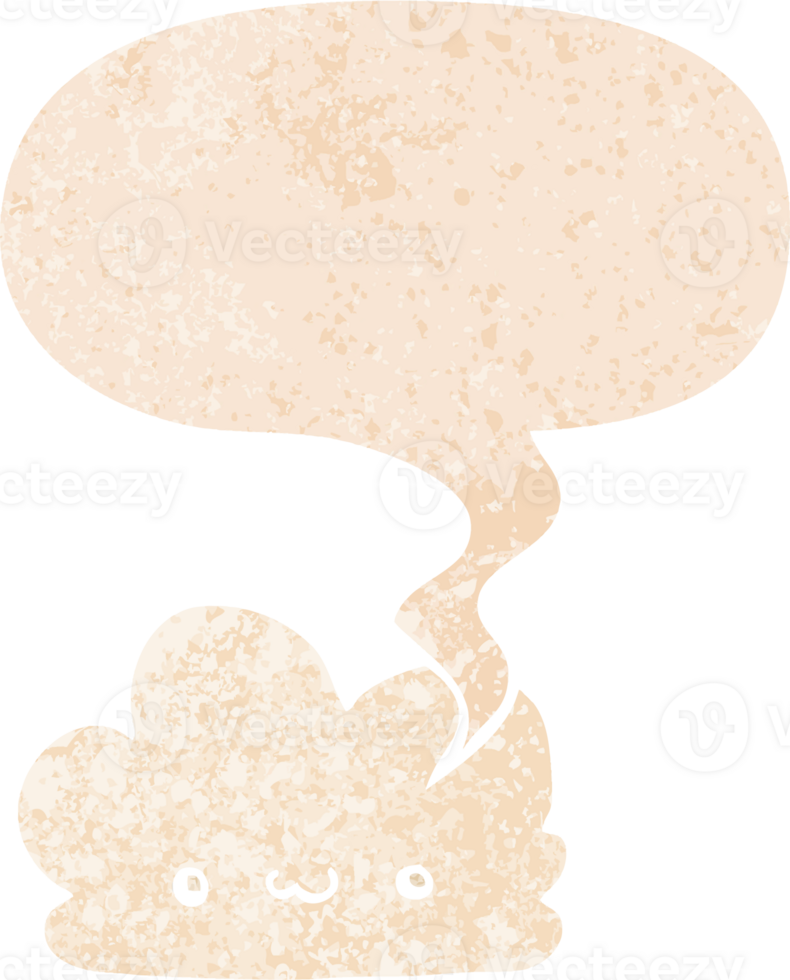 cute cartoon cloud with speech bubble in grunge distressed retro textured style png