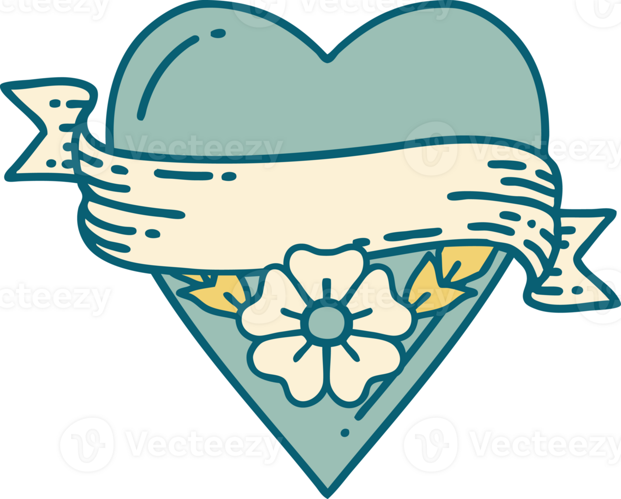 iconic tattoo style image of a heart flower and banner png