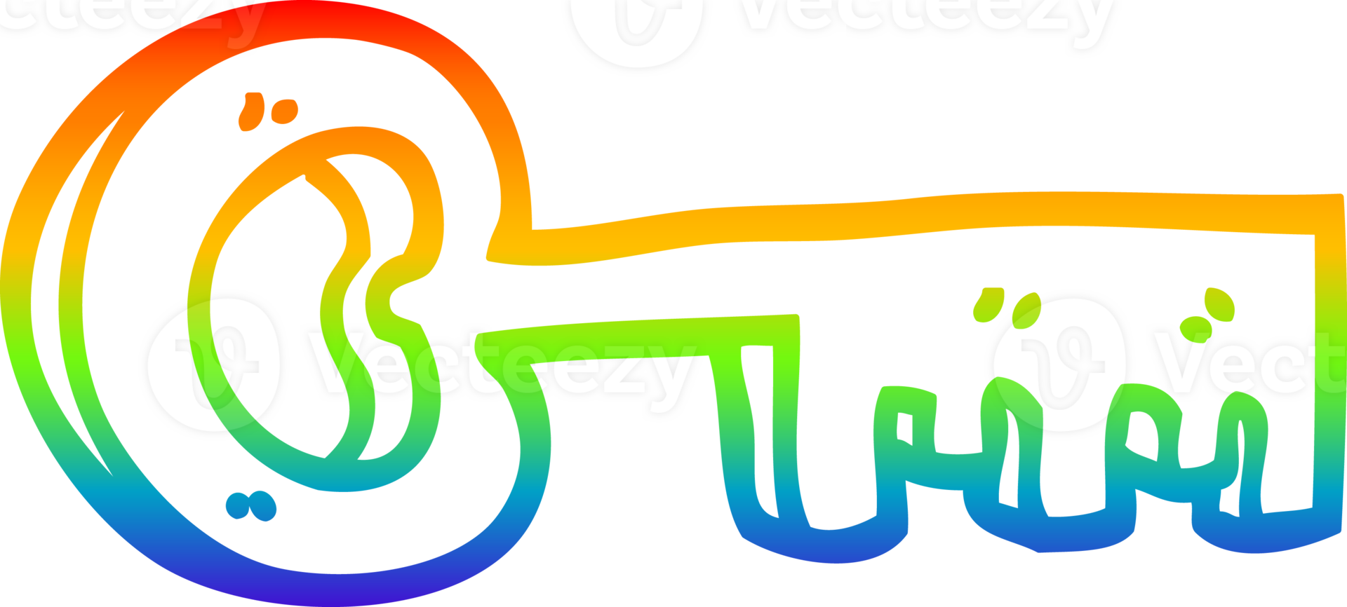 rainbow gradient line drawing of a cartoon gold key png