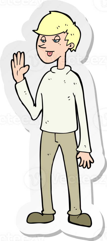 sticker of a cartoon waving man png