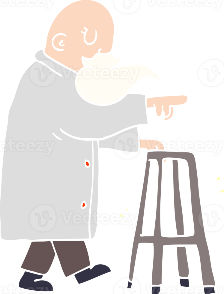 cartoon doodle old man with walking frame png