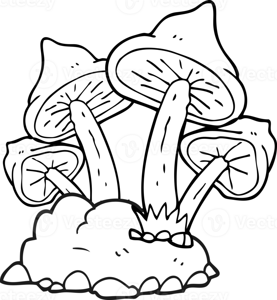 hand drawn black and white cartoon mushrooms png
