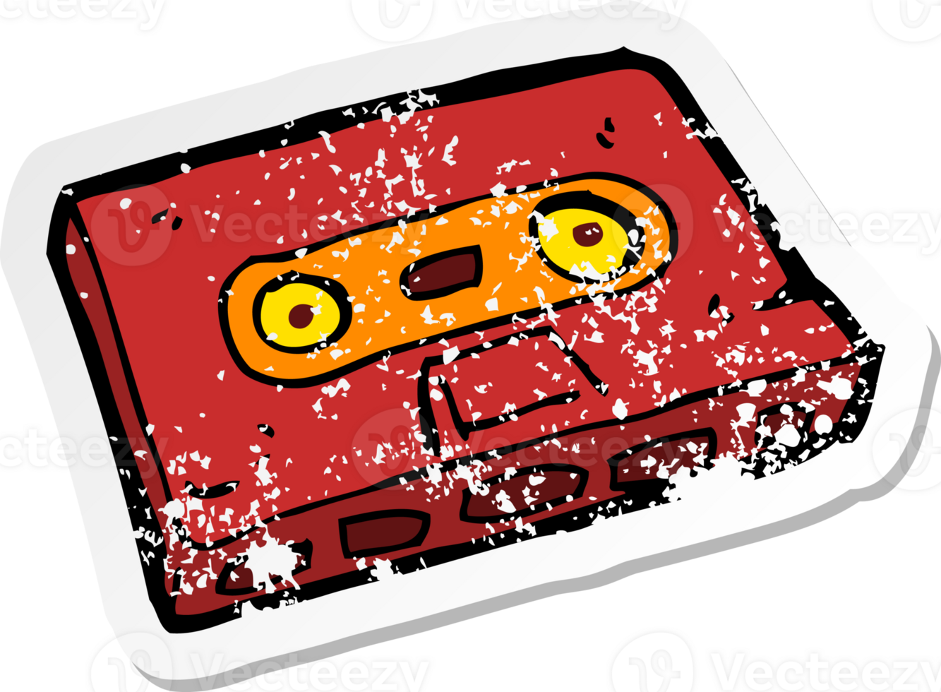 retro distressed sticker of a cartoon cassette tape png
