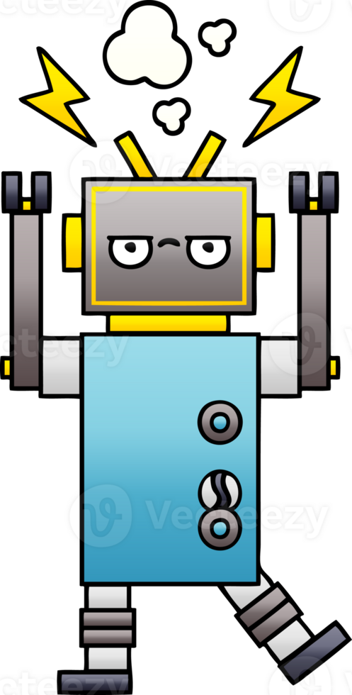 gradient shaded cartoon of a malfunctioning robot png