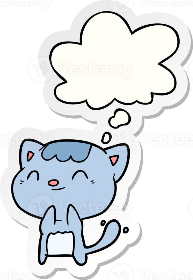 cartoon happy cat with thought bubble as a printed sticker png
