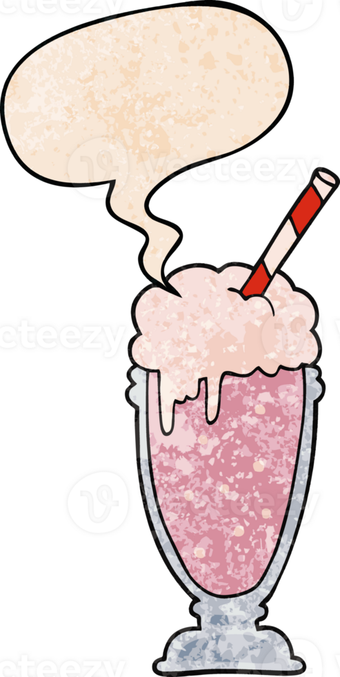 cartoon milkshake with speech bubble in retro texture style png