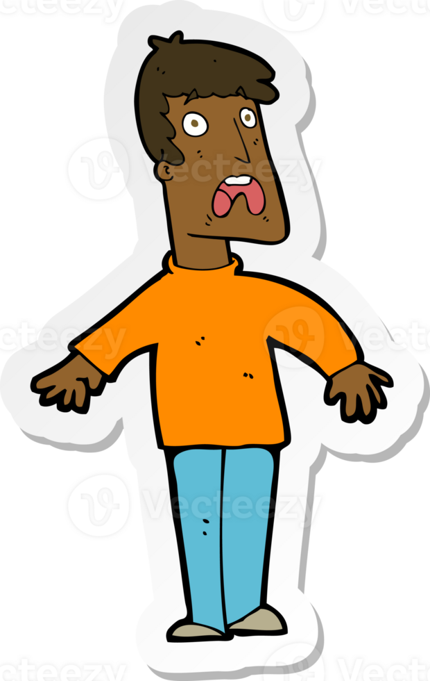sticker of a cartoon terrified man png