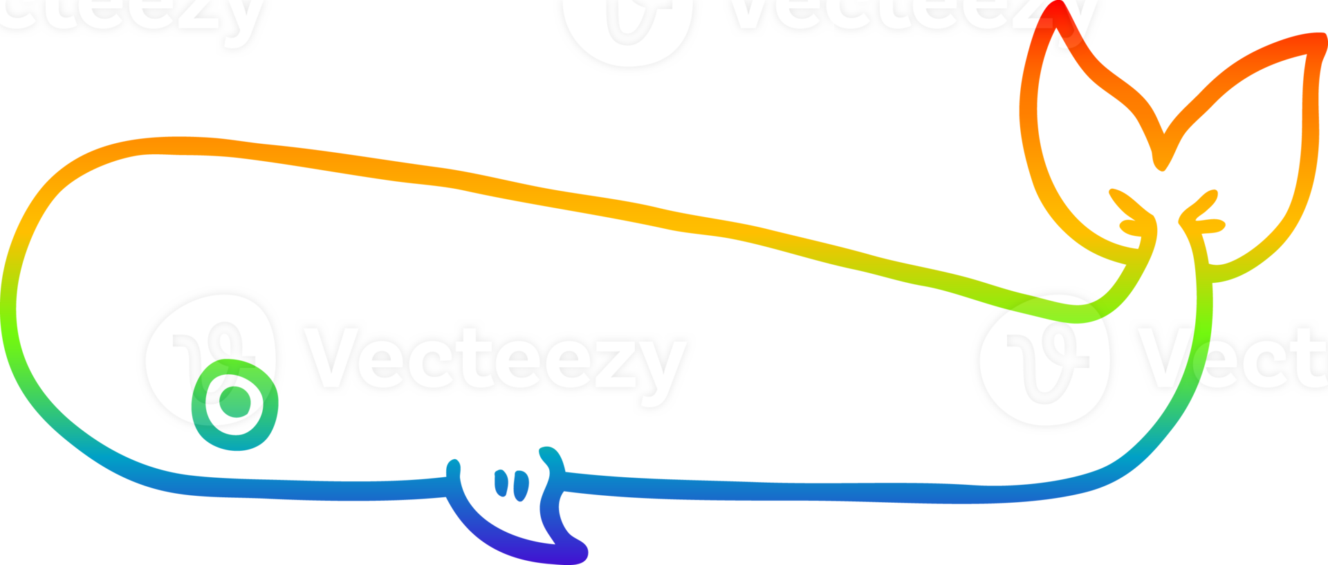 rainbow gradient line drawing of a cartoon whale png