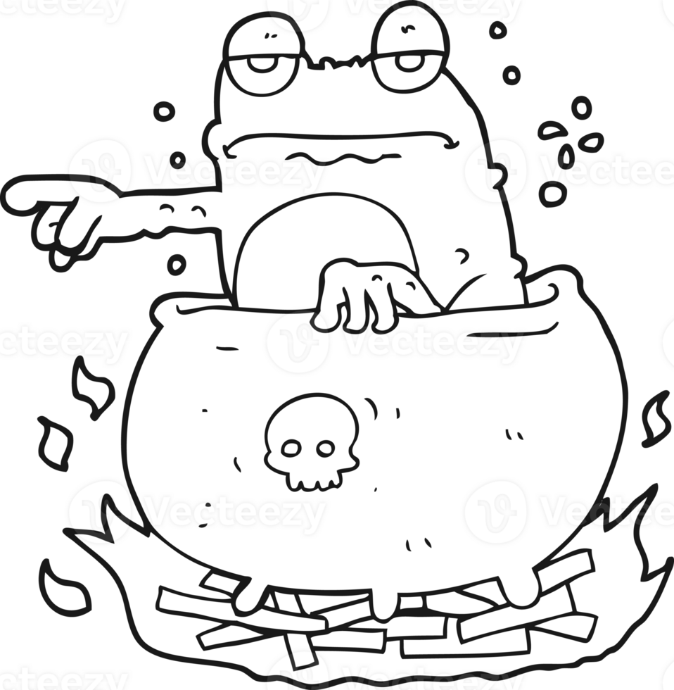 hand drawn black and white cartoon halloween toad png