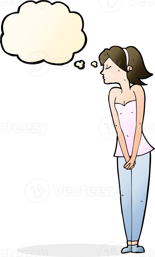 cartoon pretty woman with thought bubble png