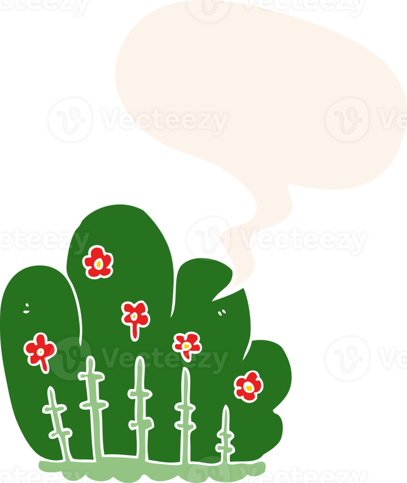 cartoon hedge with speech bubble in retro style png