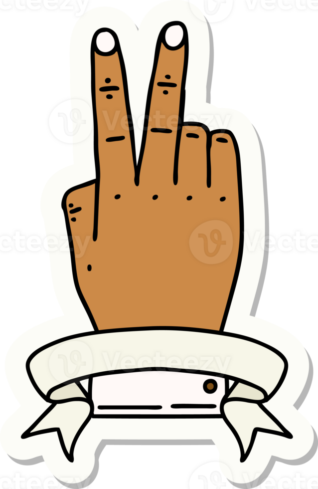 sticker of a victory v hand gesture with banner png