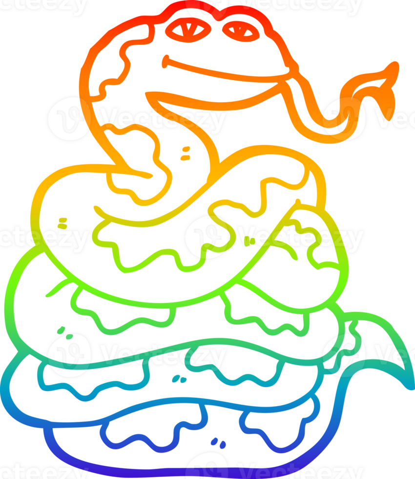 rainbow gradient line drawing of a cartoon snake png