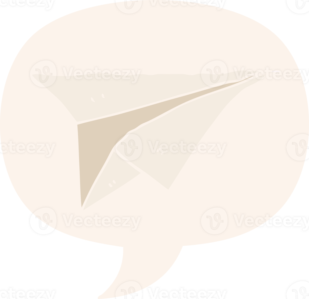 cartoon paper airplane with speech bubble in retro style png