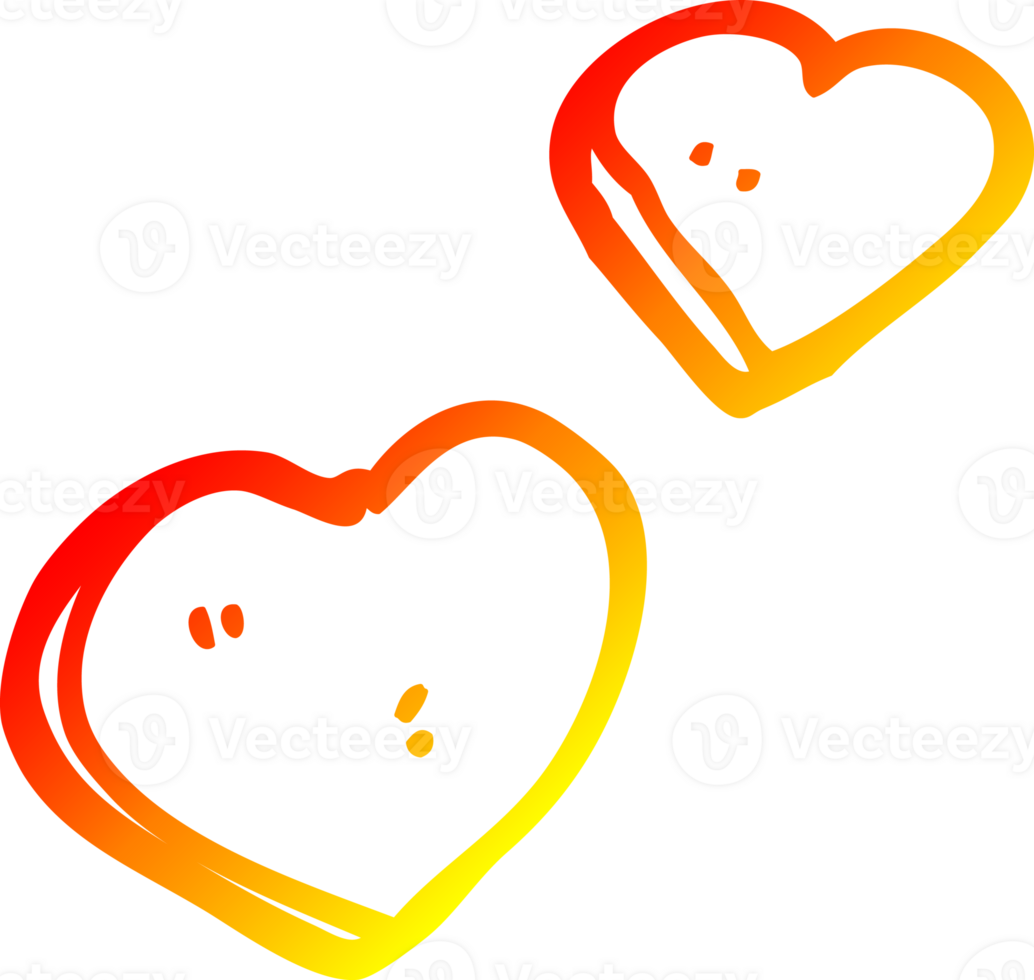 warm gradient line drawing of a cartoon love hearts png