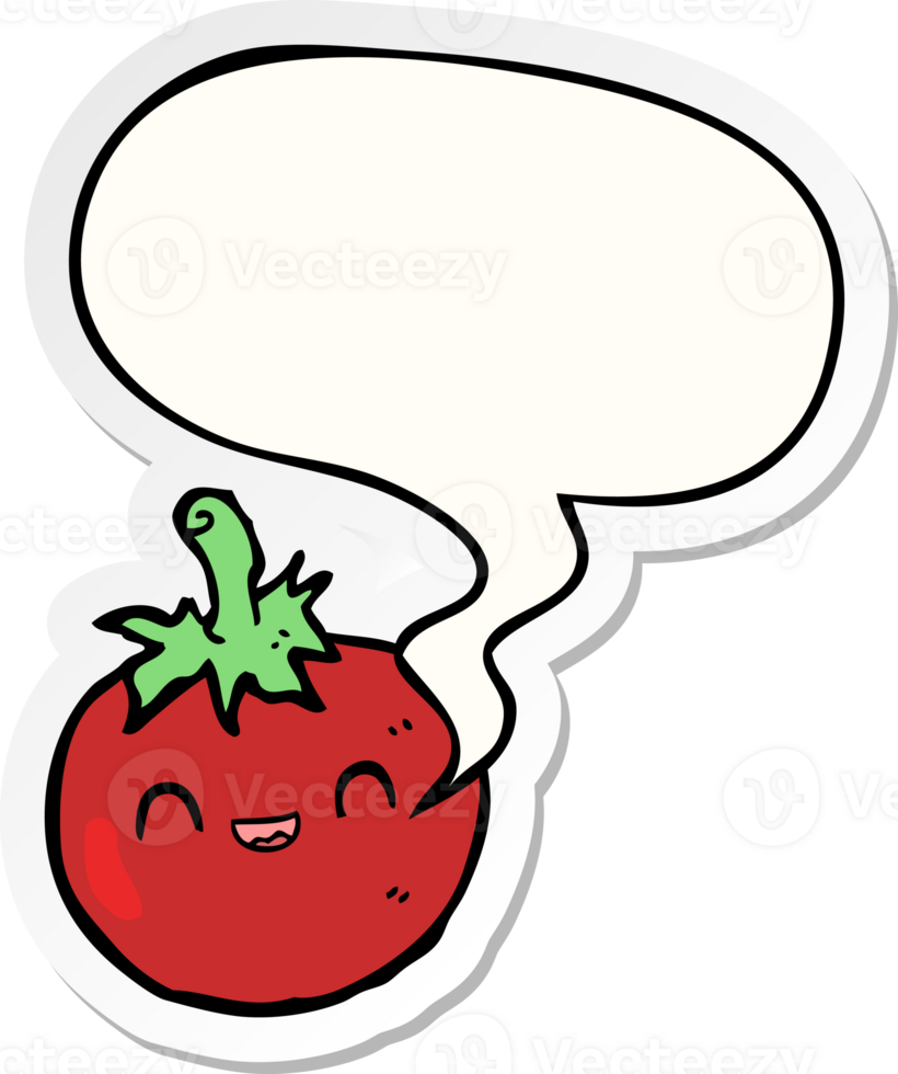 cute cartoon tomato with speech bubble sticker png