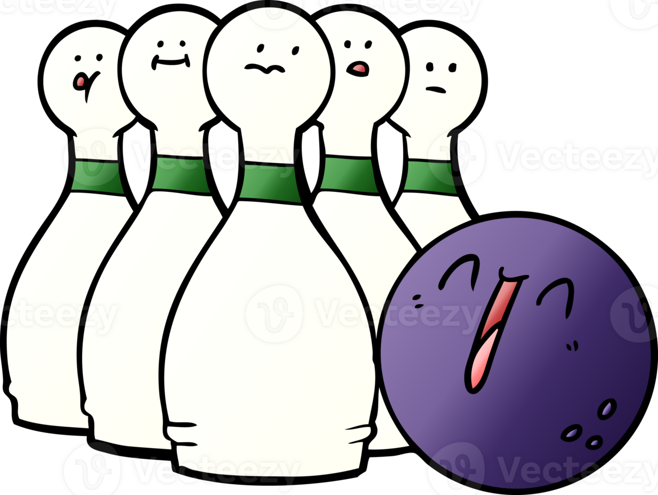 cartoon laughing bowling ball and pins png