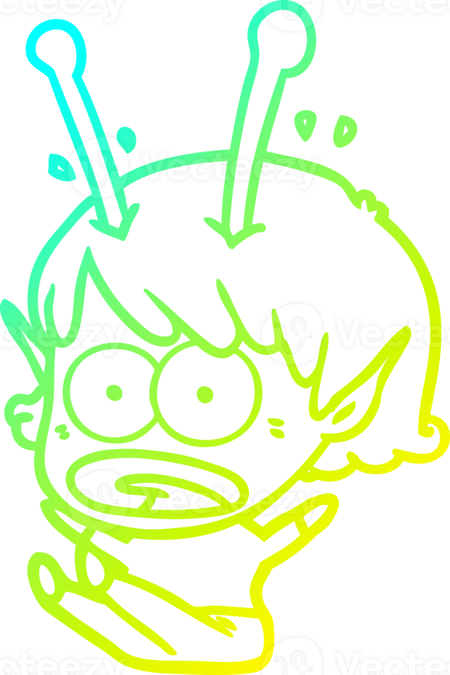 cold gradient line drawing of a cartoon shocked alien girl png