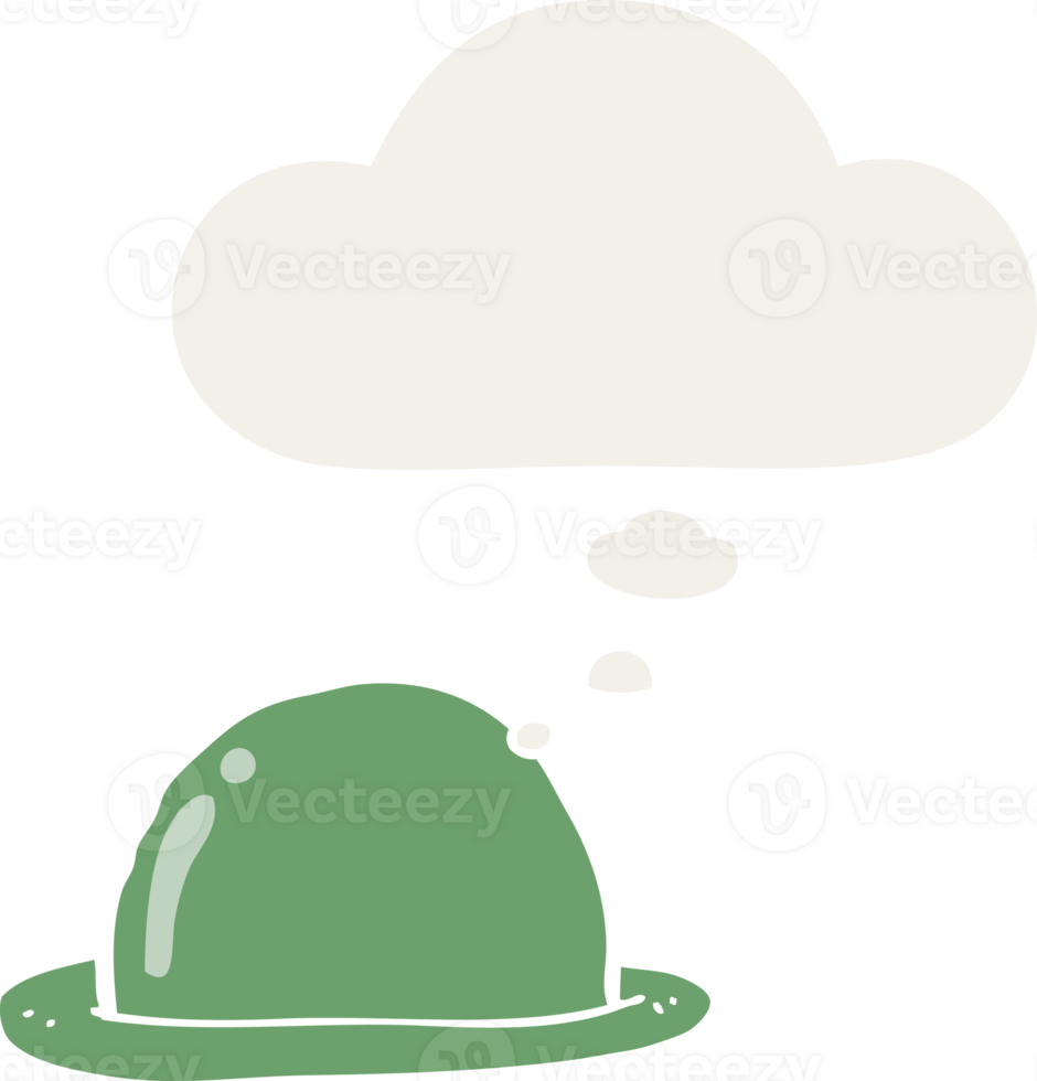 cartoon bowler hat with thought bubble in retro style png
