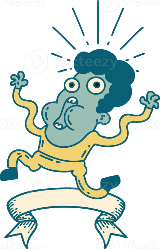 scroll banner with tattoo style frightened man png