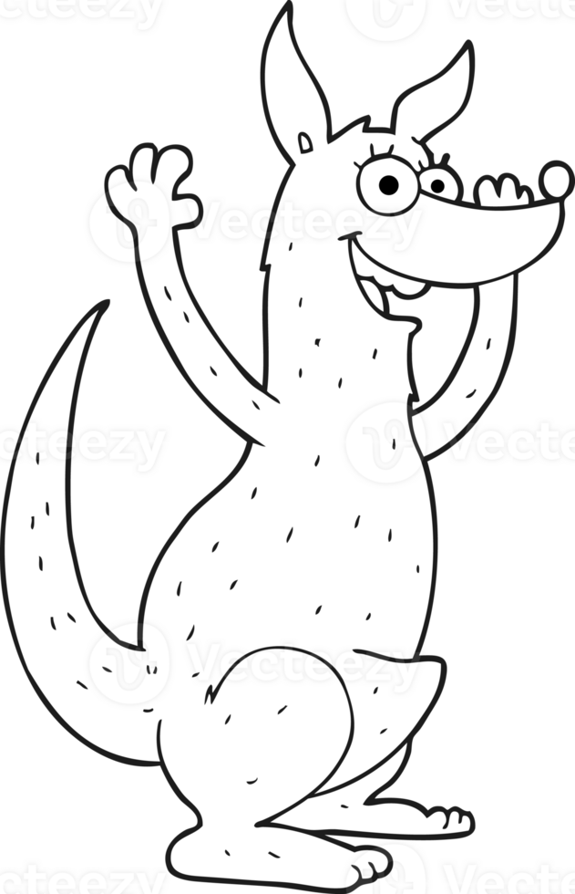 hand drawn black and white cartoon kangaroo png