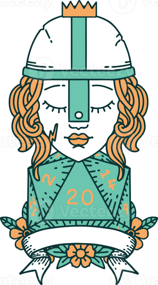 Retro Tattoo Style human fighter with natural 20 roll png