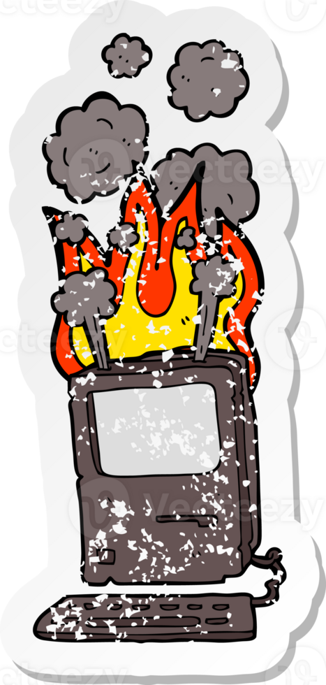 retro distressed sticker of a cartoon old computer png