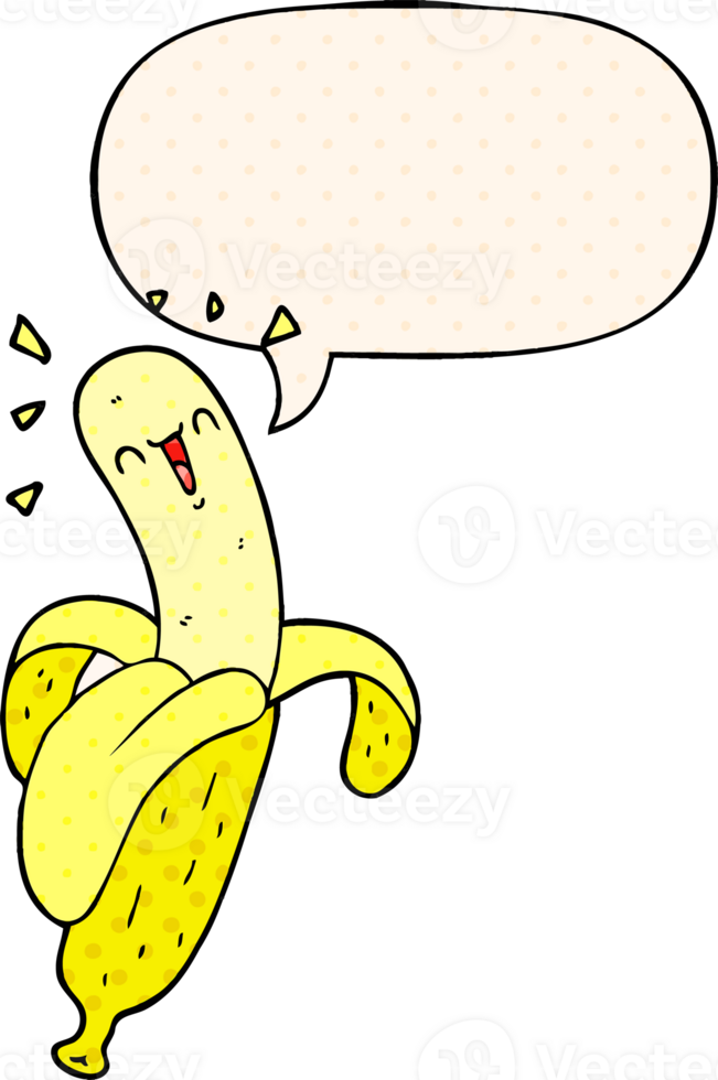 cartoon banana with speech bubble in comic book style png