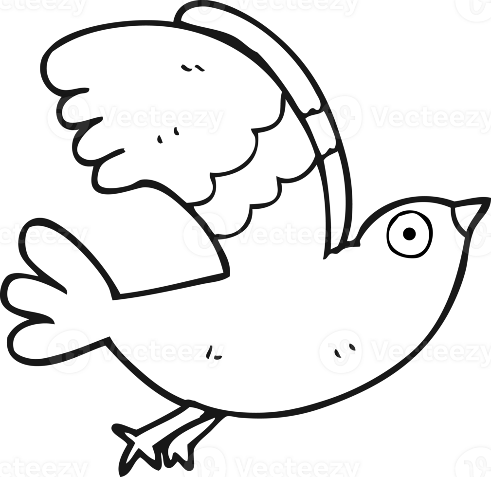 hand drawn black and white cartoon bird png
