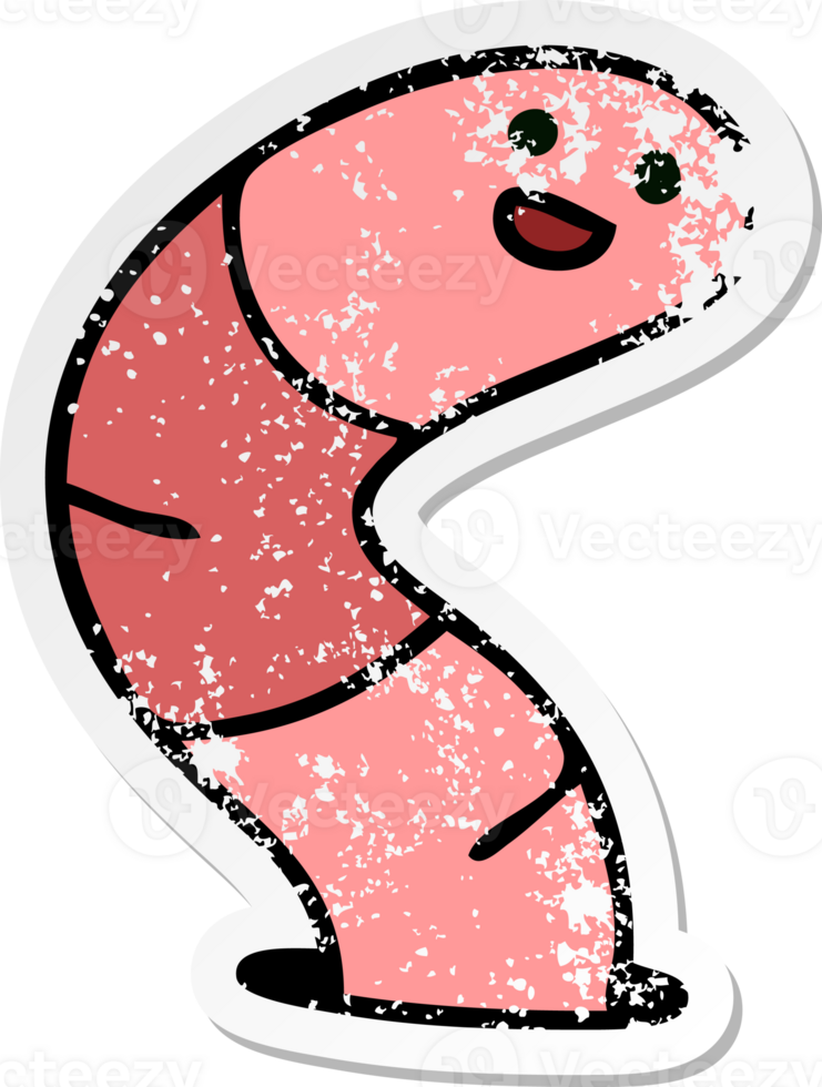 distressed sticker of a quirky hand drawn cartoon worm png