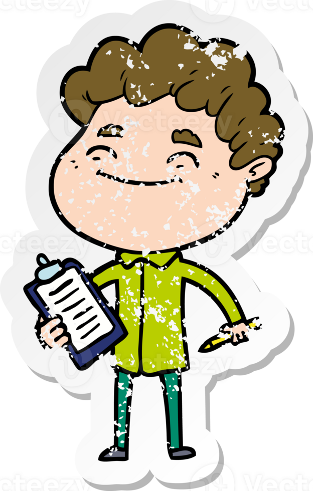 distressed sticker of a cartoon friendly man png