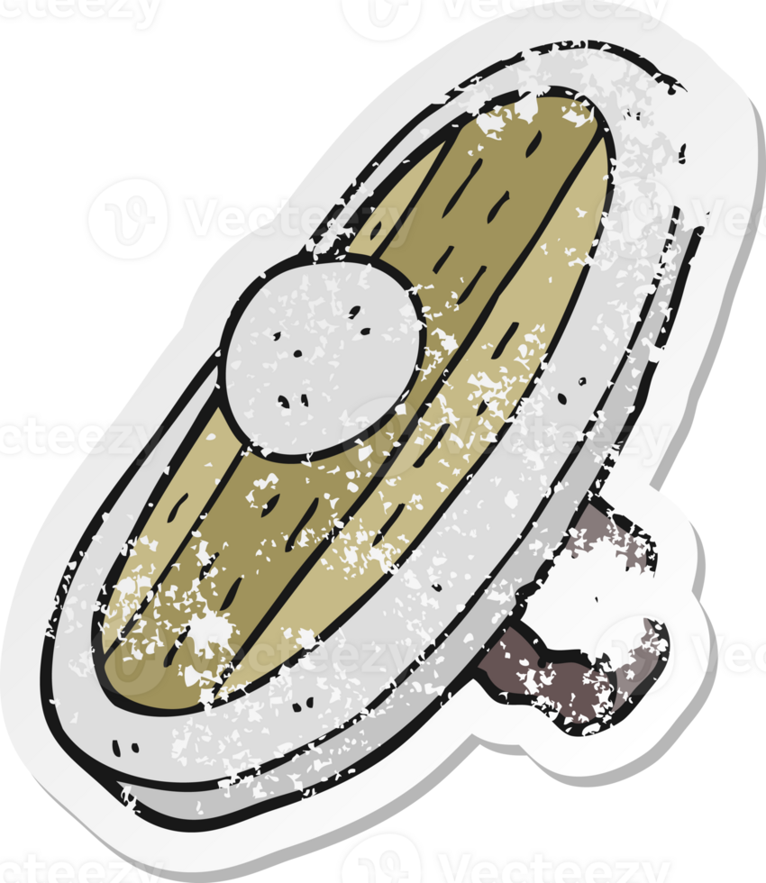 retro distressed sticker of a cartoon shield png