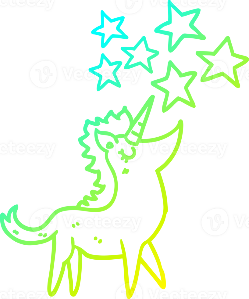cold gradient line drawing of a cartoon unicorn png