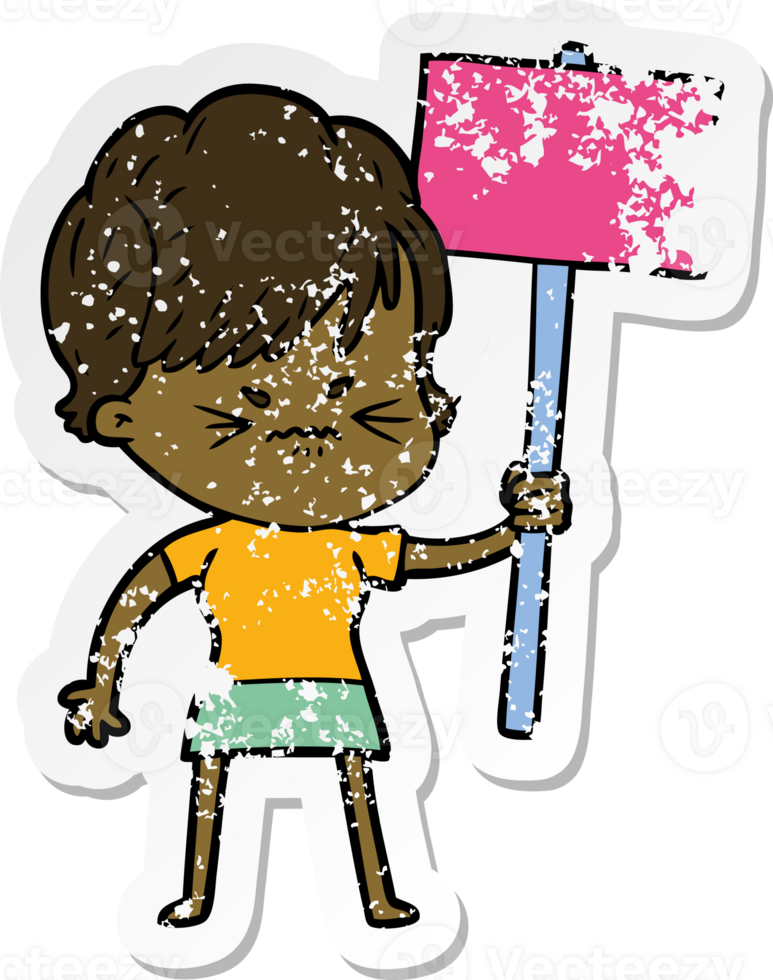 distressed sticker of a cartoon frustrated woman png