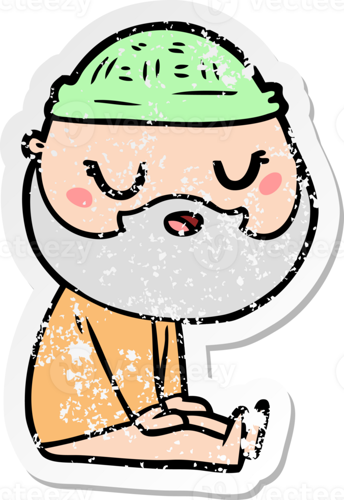 distressed sticker of a cartoon man with beard png