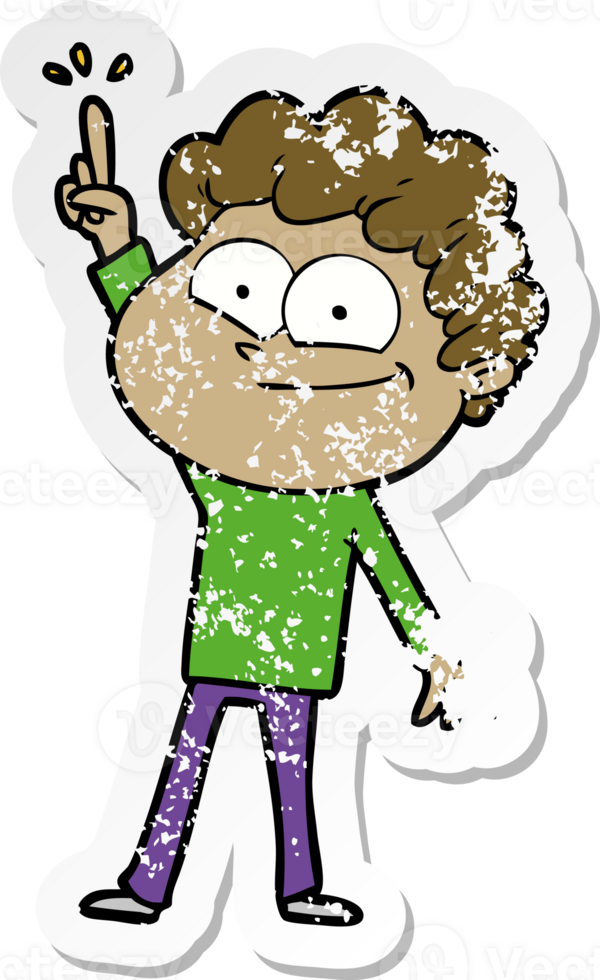 distressed sticker of a cartoon happy man png
