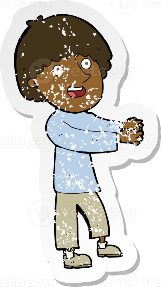retro distressed sticker of a cartoon happy man showing png
