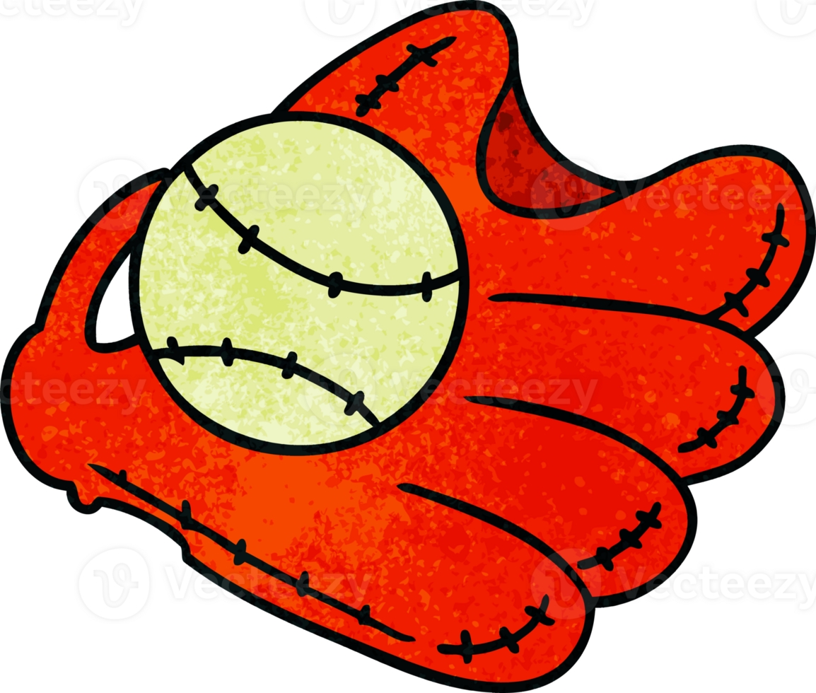 hand drawn textured cartoon doodle of a baseball and glove png