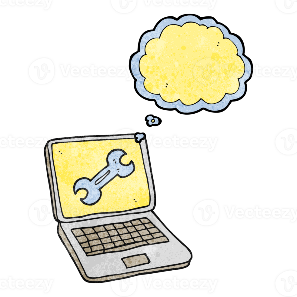 hand drawn thought bubble textured cartoon laptop computer with fix screen png