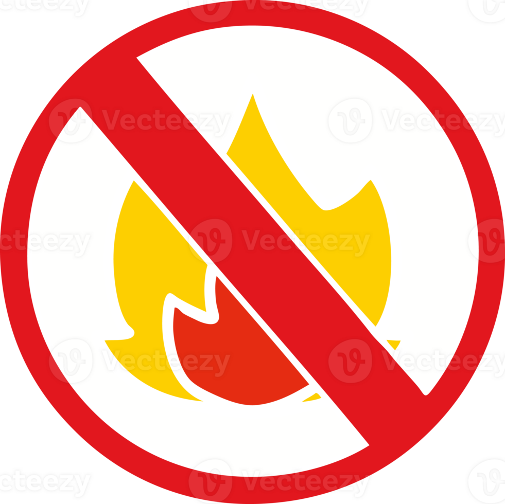 flat color retro cartoon of a no fire allowed sign png