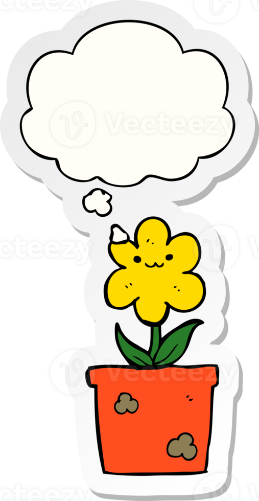 cartoon house plant with thought bubble as a printed sticker png