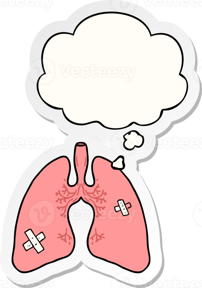 cartoon lungs with thought bubble as a printed sticker png